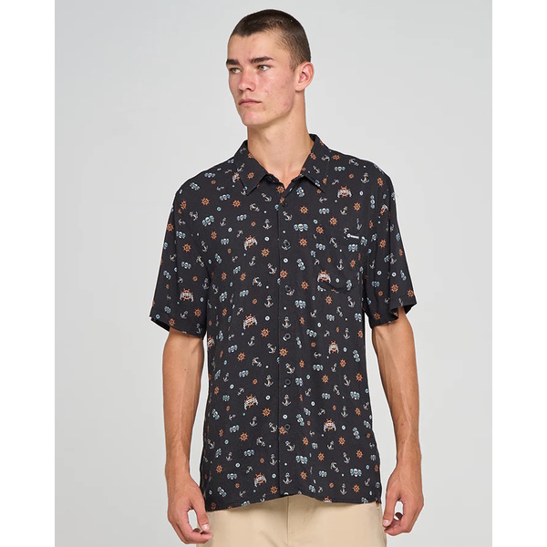 Triple Anchor  Ss Woven Shirt-Black
