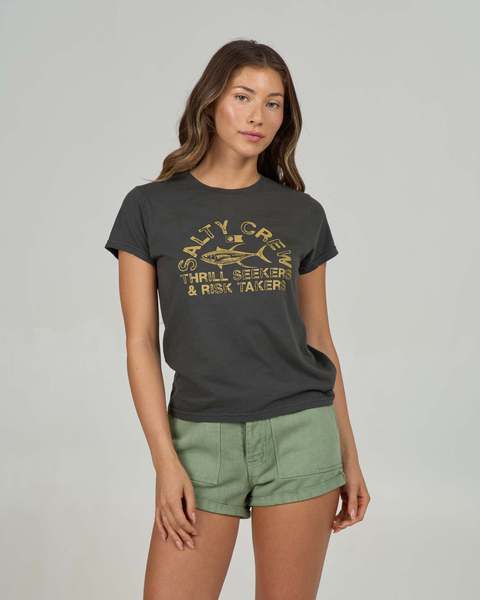 Womens Tee Stamped Modern Charcoal