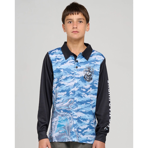 Rope Skull Anchor Youth Upf50+ Jersey Steel Blue