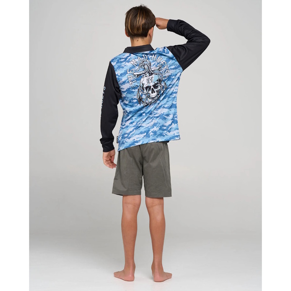 Rope Skull Anchor Youth Upf50+ Jersey Steel Blue
