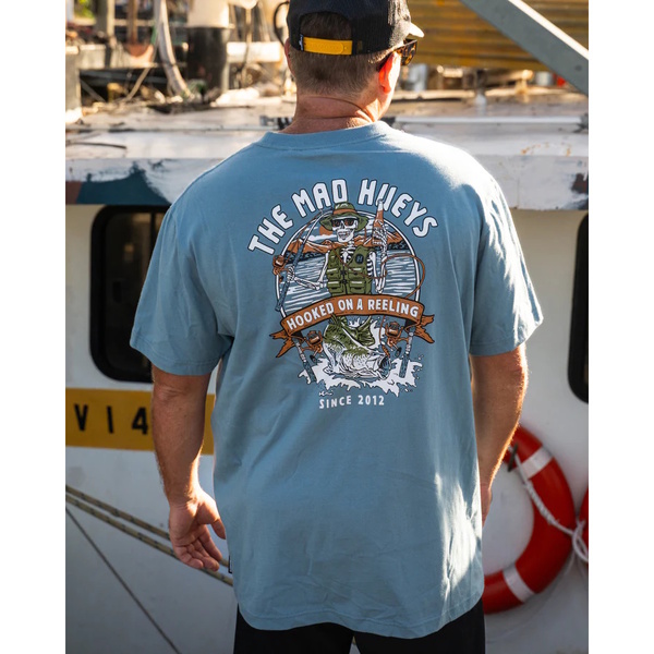 Hooked On A Reeling Tee Steel Blue