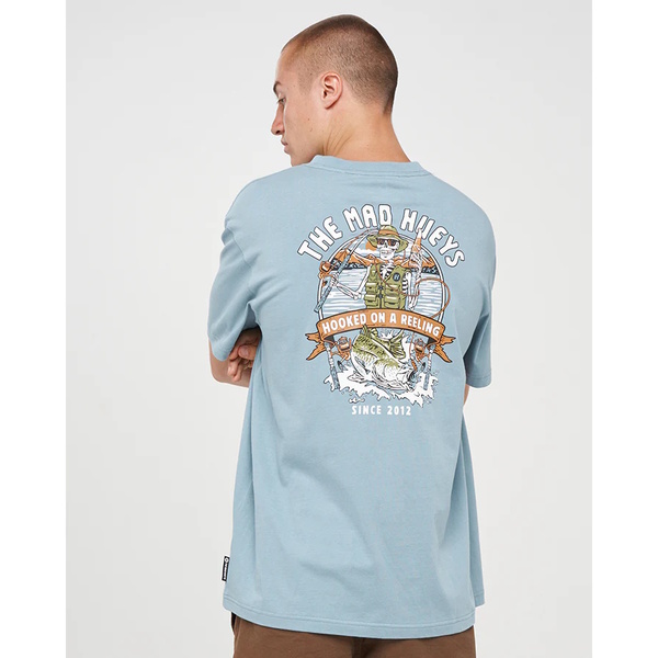 Hooked On A Reeling Tee Steel Blue