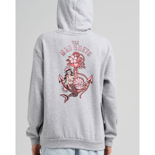 Mermaid Anchor Womens Hooded Pullover Grey Marle