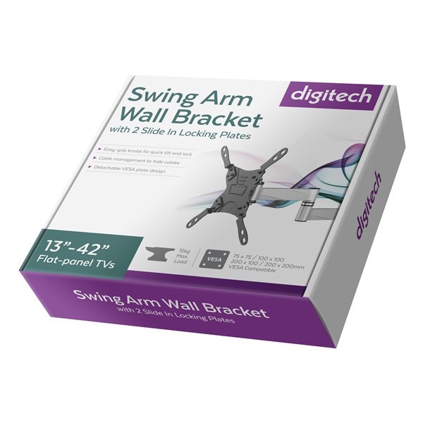 13-42" Tv Lcd Monitor Swing Arm Wall Bracket With 2 Slide In Locking Plates