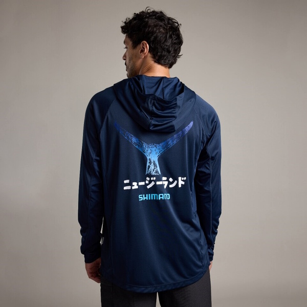 Sunshirt Gyotaku Ls Hooded Tech Marlin Tail Navy