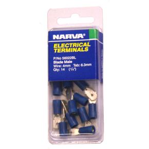 Blue Male Dual Spade Terminal Pack- 4mm Wire - 14-Pk