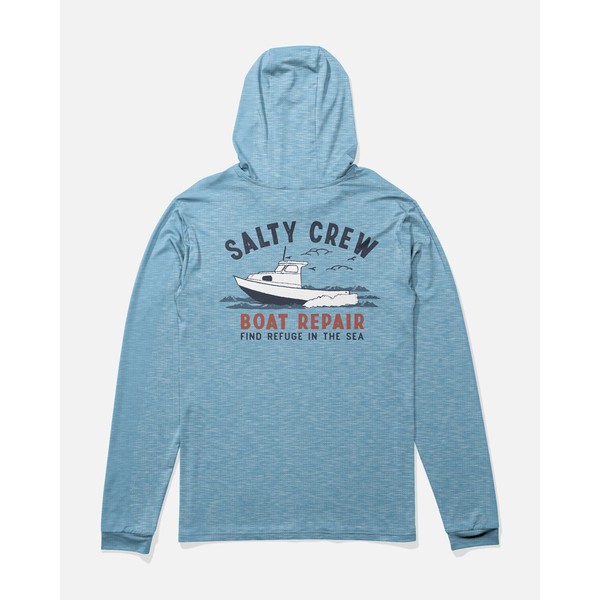 Boat Repair Boys Hood Sunshirt  Blue Heather