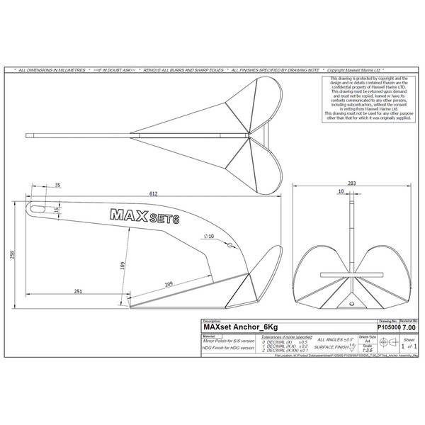 Maxset Plough Anchor Delta Type 6Kg 