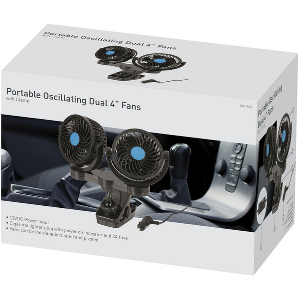 12V Dual 4" Fans With Clamp Mount