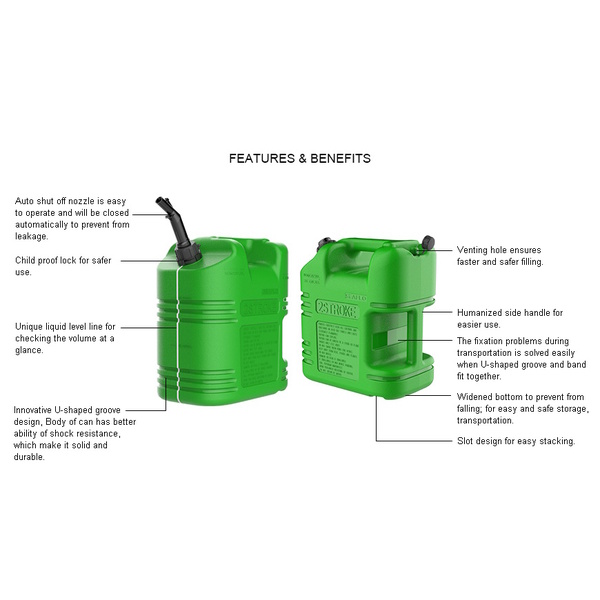 Deluxe 2-Stroke Jerry Can Thick Wall- W/Auto Shut Off + 2-Handle 5L