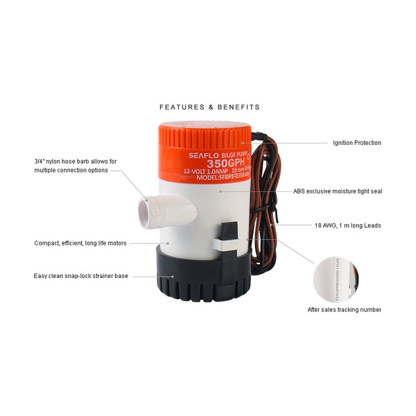 Bilge Pump 350Gph 12V (19Mm Hose)