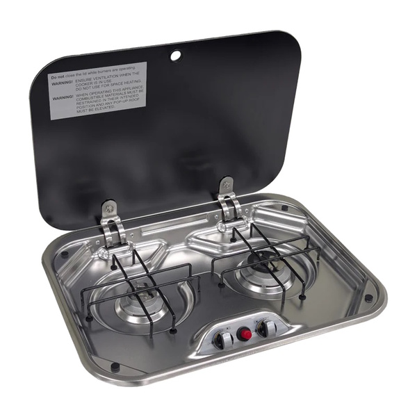 2 Burner Ss Stove/Hob W/ Glass Lid 48 X 37Cm