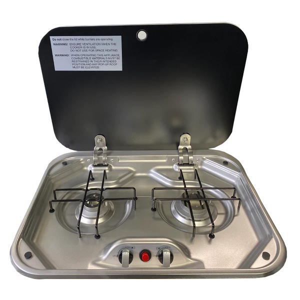2 Burner Ss Stove/Hob W/ Glass Lid 48 X 37Cm