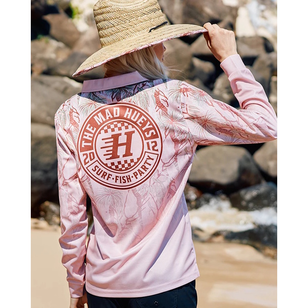 Checker Hueys Women's Upf 50 Fishing Jersey - Pink Camo