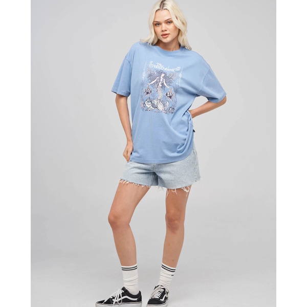 Siren Angel Women's Oversized Tee - Cornflower Blue Washed
