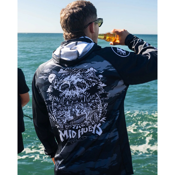 Skull Paradise Jungle Upf 50+ Hooded Mask Fishing Jersey - Black