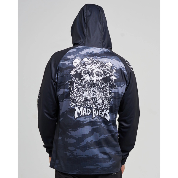Skull Paradise Jungle Upf 50+ Hooded Mask Fishing Jersey - Black