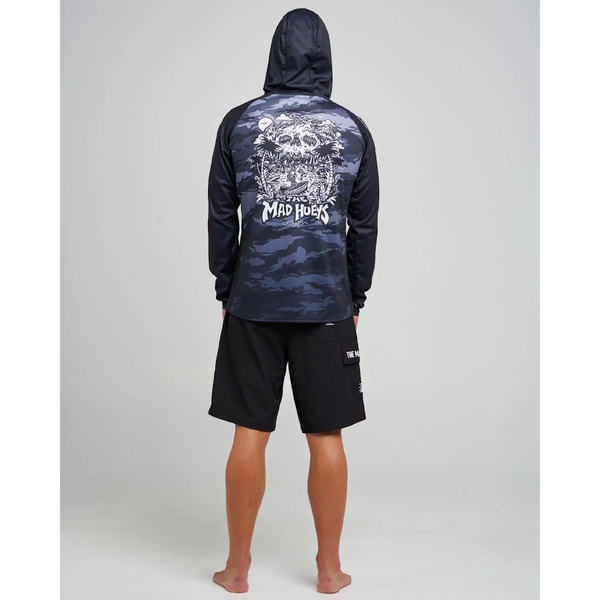 Skull Paradise Jungle Upf 50+ Hooded Mask Fishing Jersey - Black