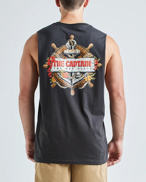 Captain Wheel Sleeveless Muscle Tee Shirt - Vintage Black