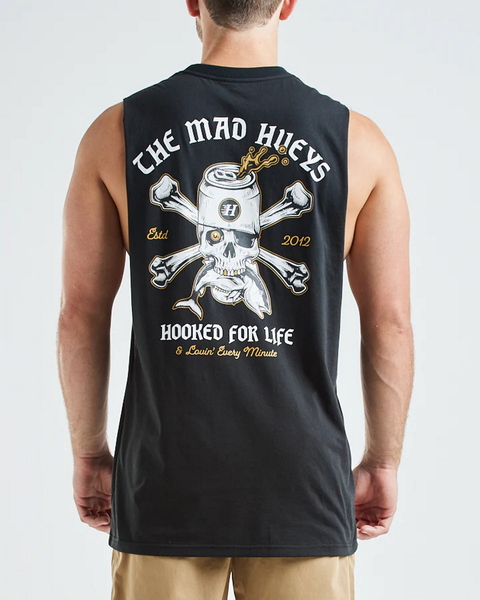 Hooked For Life Short Sleeve Muscle Tee Shirt - Black