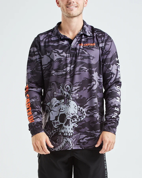 Captain Wheel Long Sleeve UPF50+ Fishing Jersey - Black