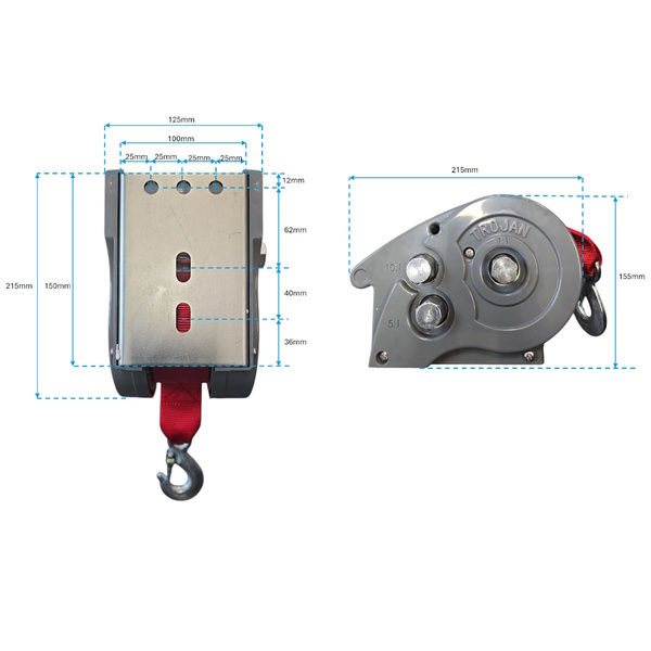Trailer Winch 3-Speed 1130Kg Pull W/Strap 