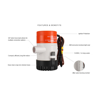 New 1100 Series 750 Gph Bilge Pump 12V - 19Mm 