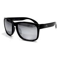 Polarised Sunglasses - Shiny Black with Silver Mirror Lens