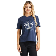 Two Birds One Anchor Womens Short Sleeve T-Shirt - Petrol Blue