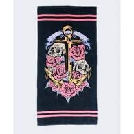 Skulls and Roses womens beach towel - black