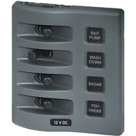 WeatherDeck 4305 12V DC Waterproof Panel (Non-Fused Version) - Grey 4 Switch