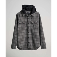 Frothing Hooded Long Sleeve Button up Shirt - Charcoal/Black