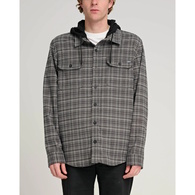 Frothing Hooded Long Sleeve Button Up Shirt - Charcoal/Black
