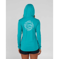 Drawn In Circles Womans Hooded Long Sleeve Sunshirt / Fishing Jersey - Sea Green