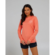 Outlined Womans Hooded Long Sleeve Sunshirt / Fishing Jersey - Sunrise Coral
