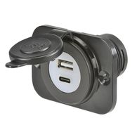 Power Socket Female USB + USB-C - Black