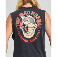 Mad Hueys Muscle Tee Shark Tins Washed Black