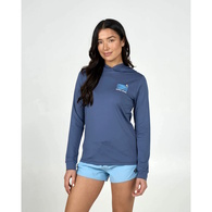 Womens Small Bite Hood Sunshirt-Indigo