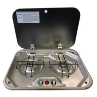 2 Burner Ss Stove/Hob W/ Glass Lid 48 X 37Cm