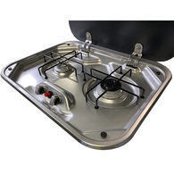 2 Burner Ss Stove/Hob W/ Glass Lid 48 X 37Cm