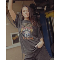 Bad To The Bone Women's Oversized Tee - Washed Black
