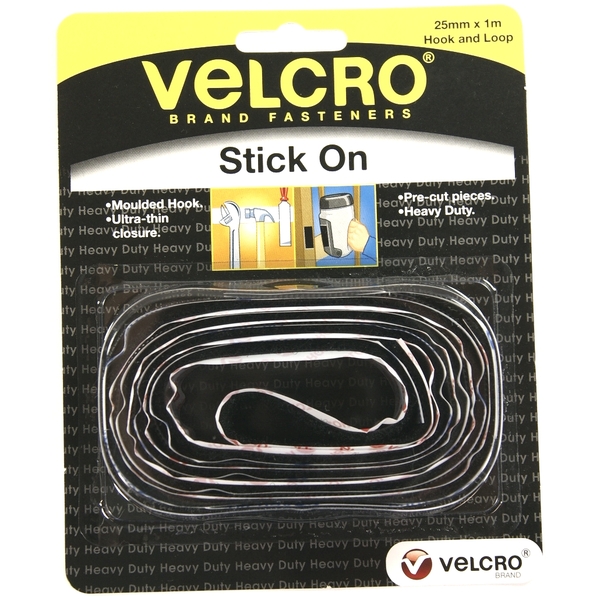 Velcro Heavy Duty Stick On Black 25mm x 1m