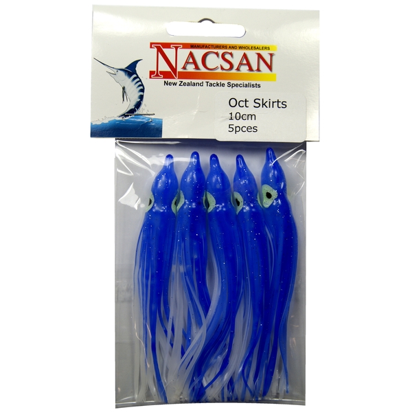 Game Fishing Lure Skirts- (5 Pack) /10Cm / Blue White