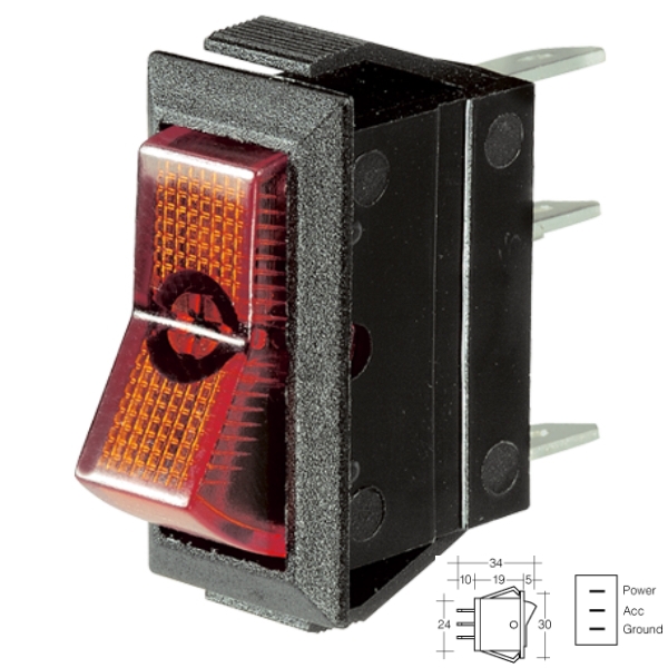2 Position Red On/Off Rocker Switch- 12V / 20Amp (Max)
