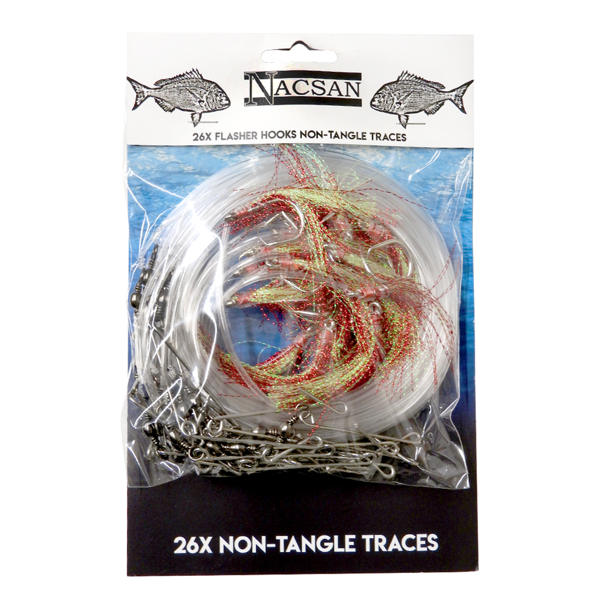 Tangle Free Longline Trace Set With Flasher Rig Hooks (26 Pack