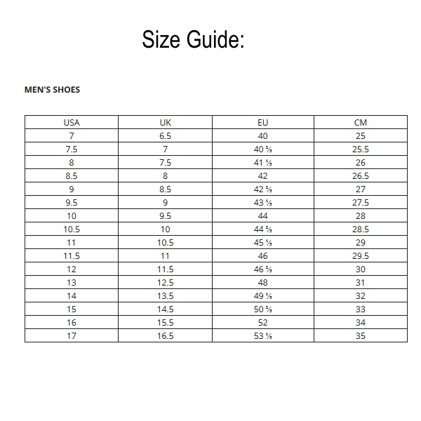 Shoe Size Chart Nz To Us