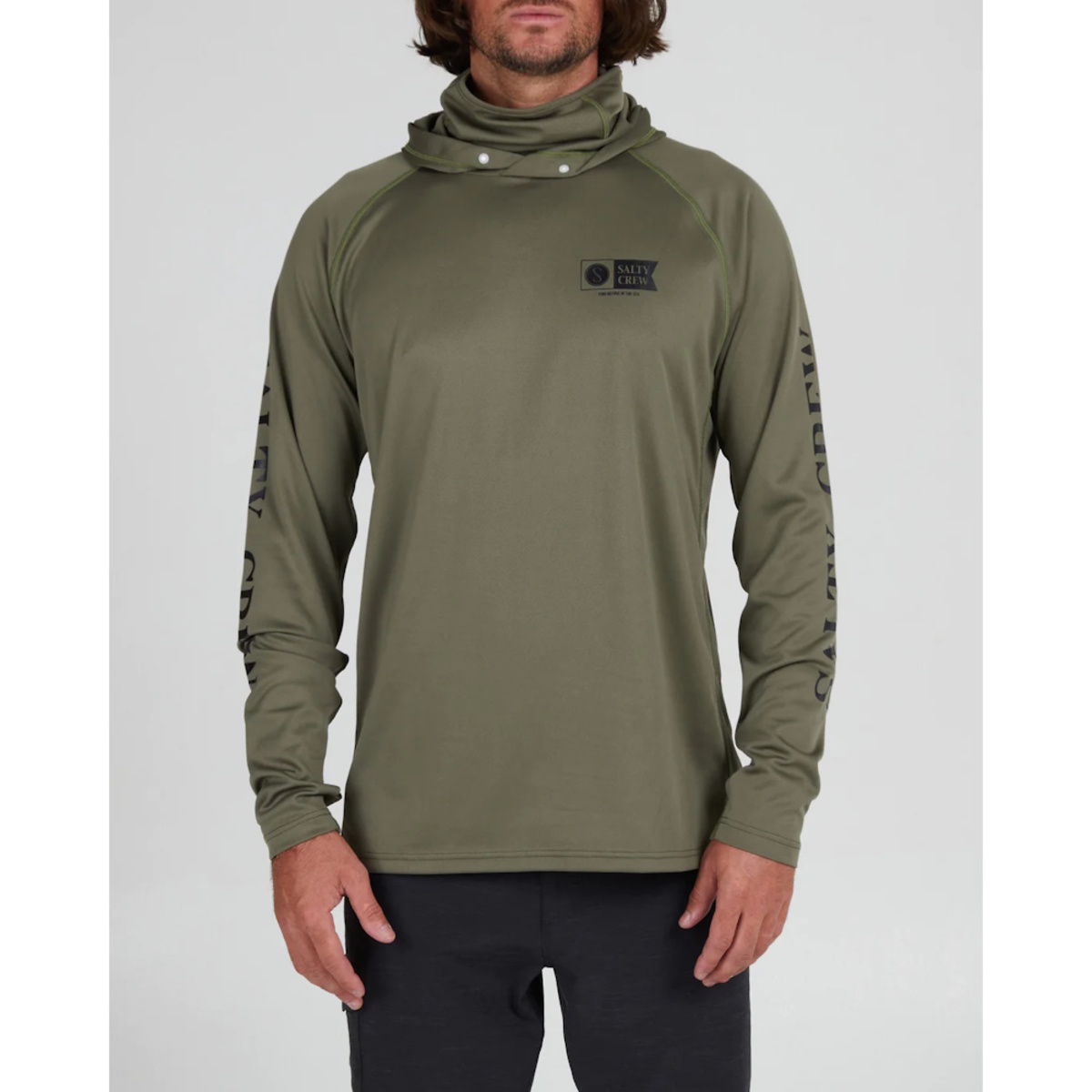 Alpha Flag Pinnacle Hooded Long Sleeve Tech T-Shirt With Mask - Olive