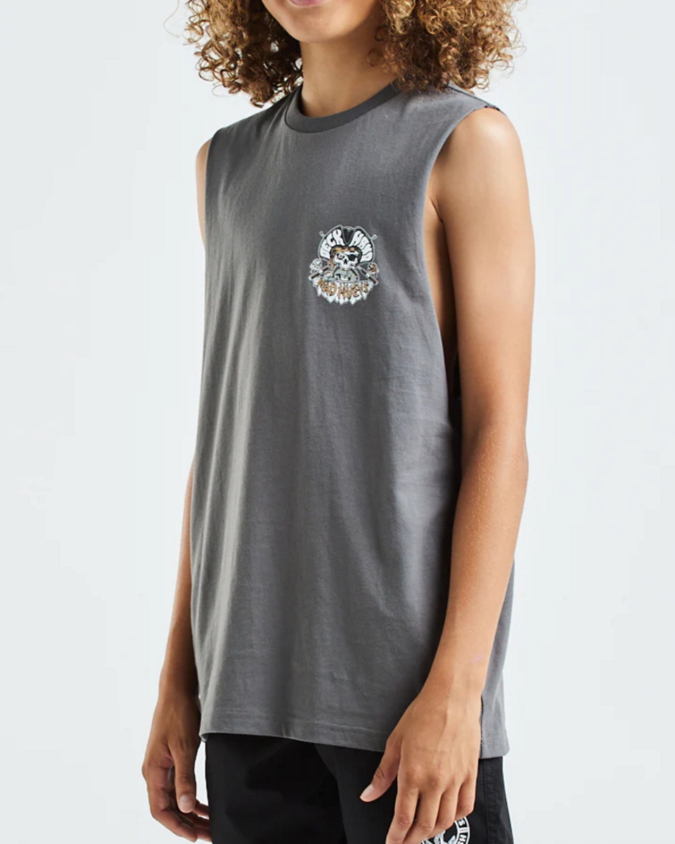 High Tide Youth Boys Sleeveless Muscle Tee Shirt Charcoal Smart Marine